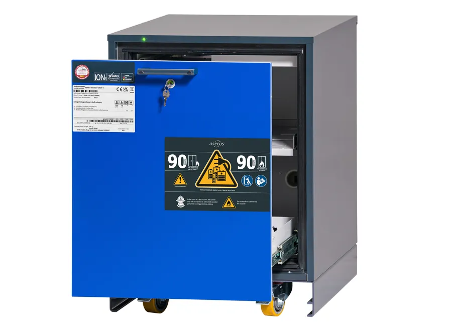 Asecos ION-CORE-90 U9.S masa altı lityum pil şarj dolabı, prizli